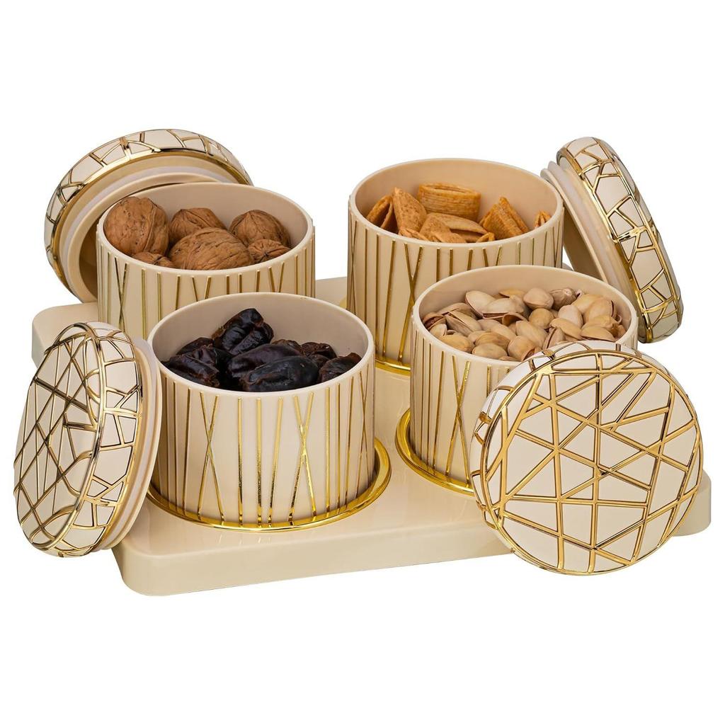 Airtight Dry Fruit Container Tray Set - 4 Pieces (450Ml), Elegant Lime Green, Classic White, and Timeless Ivory (Time Less Ivory)