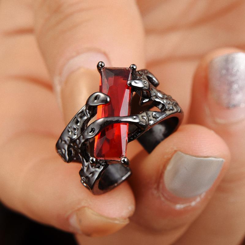 Black Gothic Irregular Thorns Ruby Rings Retro Hip-hop Personality Adjustable Finger Ring for Men Women Jewelry Gifts