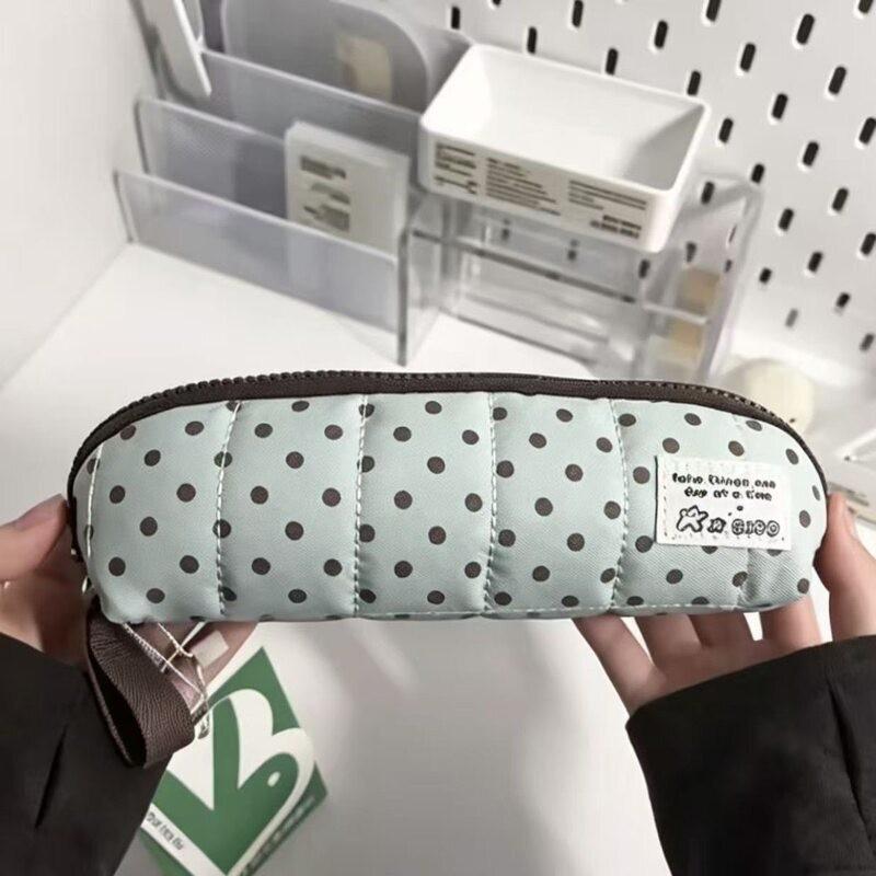 Canvas Pen Case With Cute Dot Design For Students And Office Use