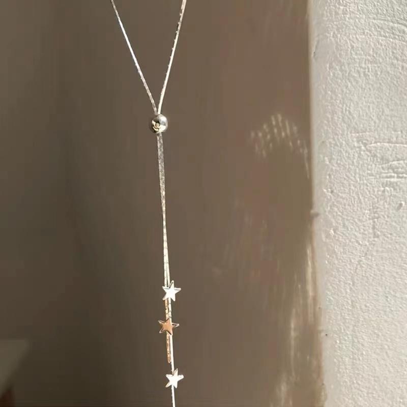 

New 925 Sterling Silver Star Necklace Simple Charm Long Woman Pendant Choker Birthday Gift for Friends Exquisite Jewelry платиновий