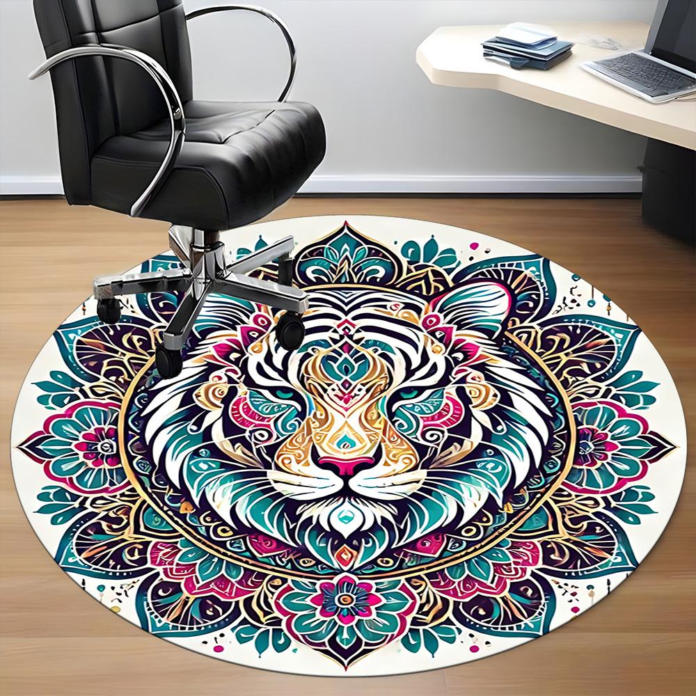 1pc Tiger Mandala Art Carpet, Round Non Slip Durable Large Size Office Carpet, Suitable for Office