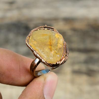 Citrine Rough Ring Electroformed Copper Ring Adjustable Ring Handmade Ring Copper Jewelry Real Gemstone Ring Electroformed Jewelry For Gift