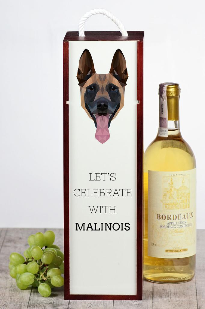 Malinois Owczarek Belgijski - Geometryczne Pudełko Ze Zdjęciem I Napisem Na Wino Marki Art-Dog