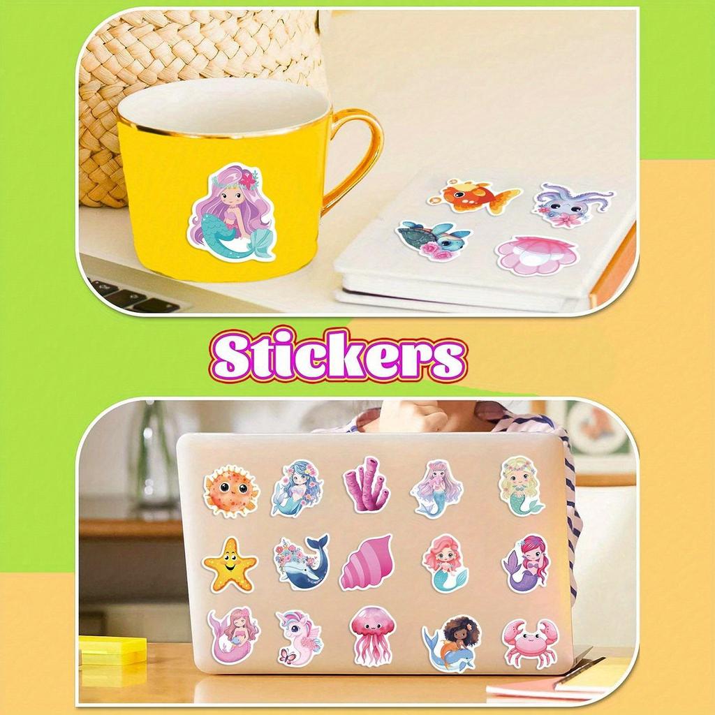 50 Pcs Mermaid Stickers Pack | Vinyl Aesthetics Stickers for Scrapbook, Journaling, Laptop, Bumper, Skateboard, Water Bottles, Computer, Phone