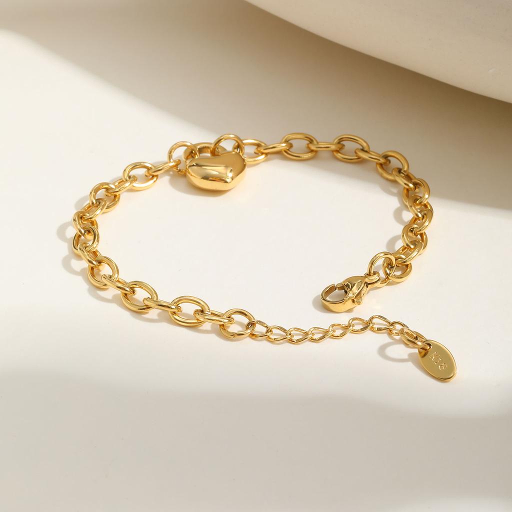 Unique Heart-shaped Lock Bracelet for Women,Gold Color Round Rolo Chain Stainless Steel Bracelets,Female Party Jewelry Gift