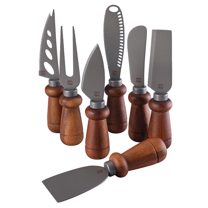 High-Quality Stainless Steel & Acacia Wood Cheese Knife and Fork Set