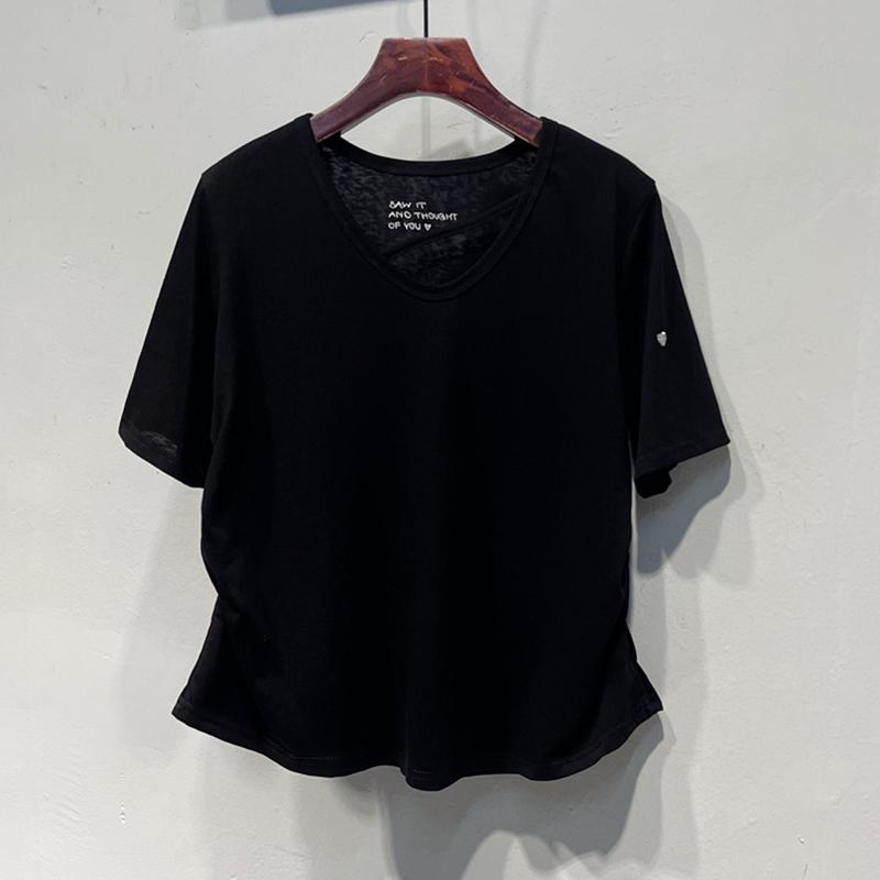 

Европейская хлопковая футболка с U-образным вырезом и короткими рукавами больших размеров на лето 2025 2XL чёрный