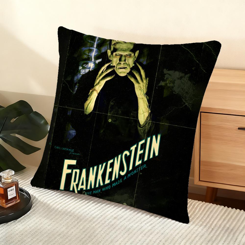 Cushion Cover Silky Short Plush Home Sofa Cushion Cover  Invisible Zipper Home Decoration Frankenstein Movie