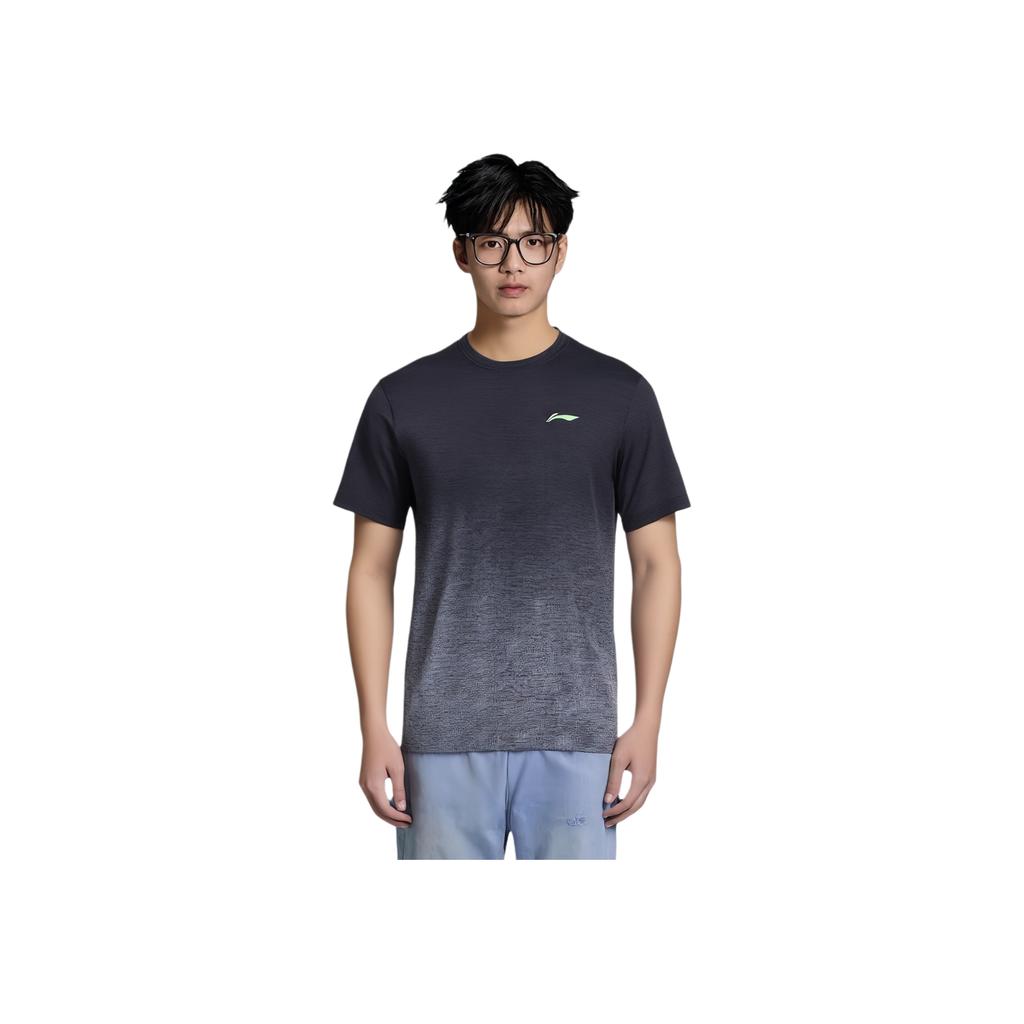 Li-Ning Comfortable Simple Breathable Outdoor Casual Fitness Short Sleeve T-Shirt Men Tops Black Water-Droplet-Gray-Gradient AHSU817-1