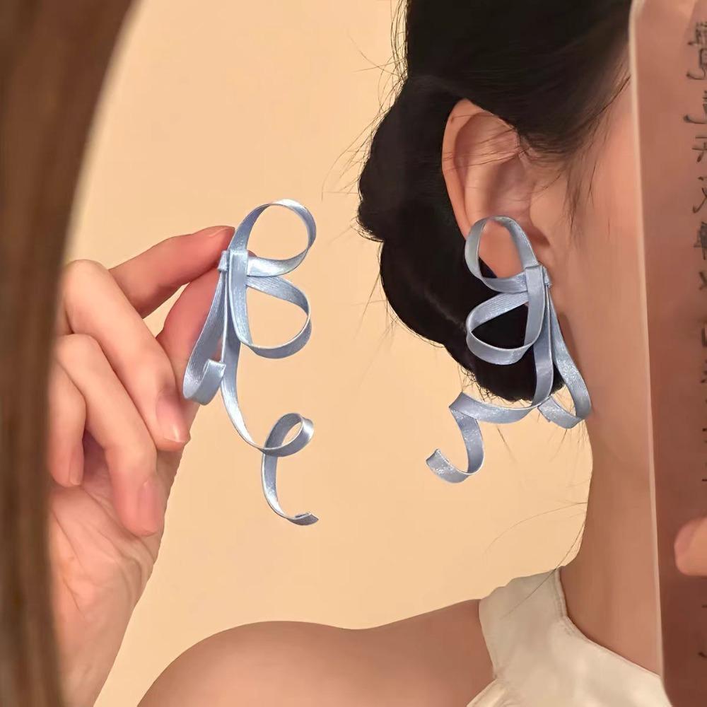Gentle Bow Ribbon Stud Earrings Geometric Vacation Style Earrings Bowknot Drop Earrings Wedding синий