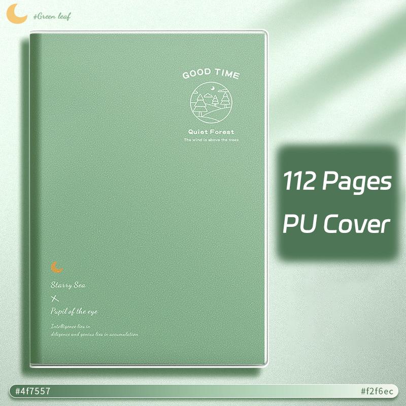 Ombre Green Thick Notebook - 112-Page Lay-Flat Design, Waterproof PU Cover & 80gsm Paper for School/Office, A5/B5 Size Options