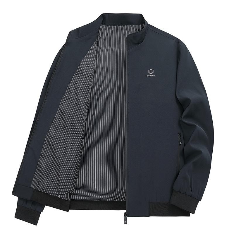 Men's Stand-Collar Casual Print Jacket: Classic, Loose, Plus Size for Middle-Aged Dads