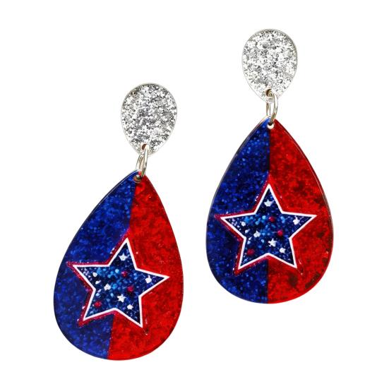 American USA Flag Earrings for Women Patriotic Red White Blue Cubic Zircon Dangle Drop Earrings, 4th of July Independence Day