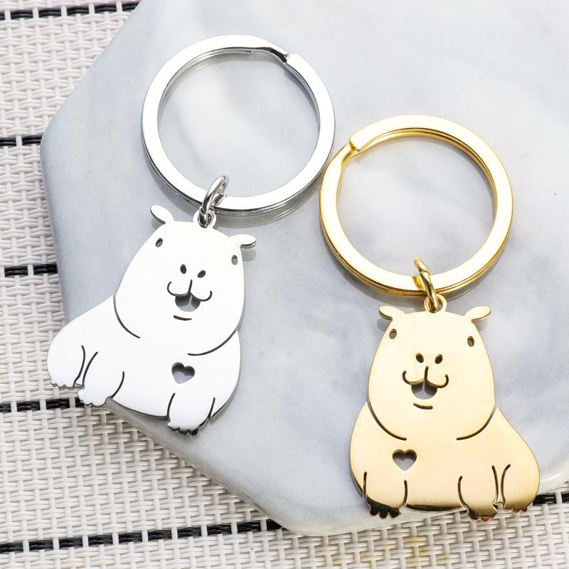 Capybara Stainless Steel Keychain Cute Funny Couple Pendant Stylish Daily Bag Charm Practical Valentine's Day Gift for Friends Kids