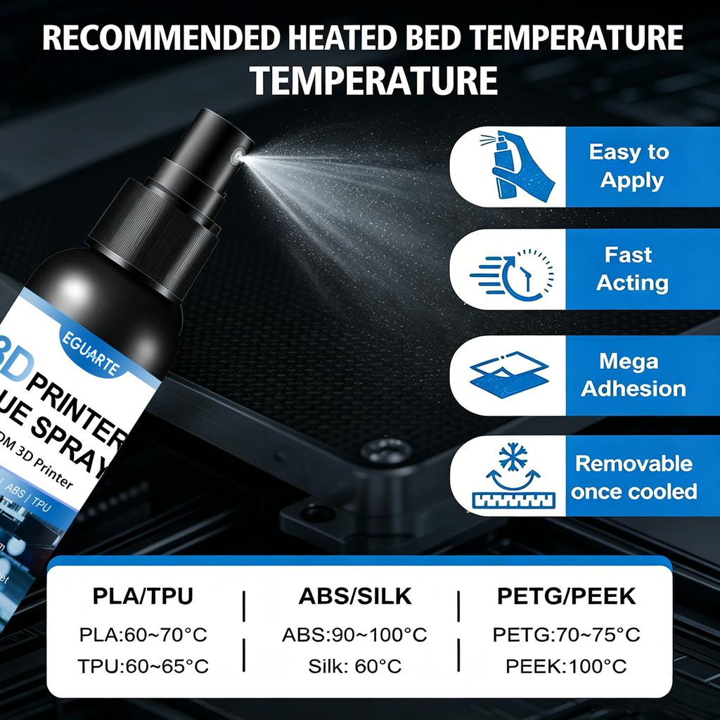 High-Strength 3D Print Platform Glue Spray, Heat Bed Adhesive To Stop Warping, Compatible with TPU/PLA, Easy Apply