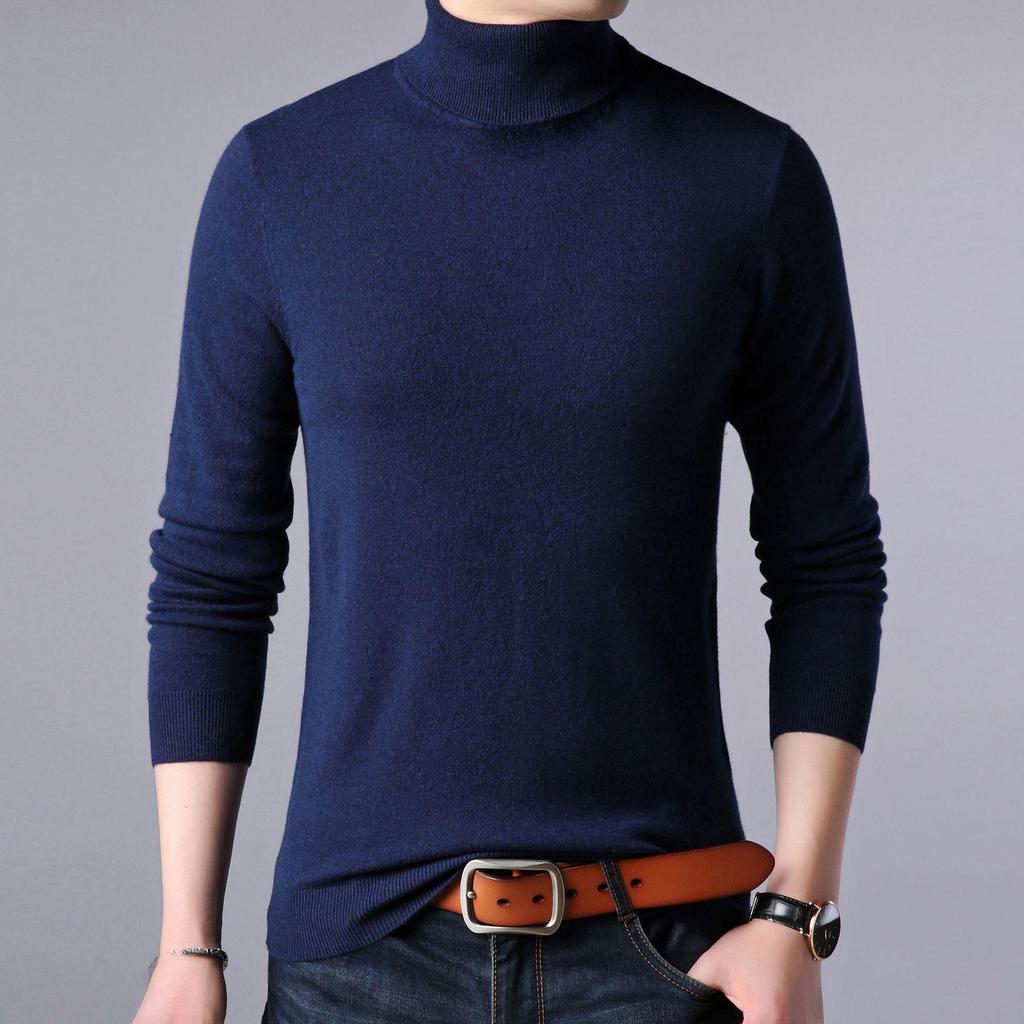 Men's Medium-Thick Solid Color Worsted Wool Turtleneck Sweater