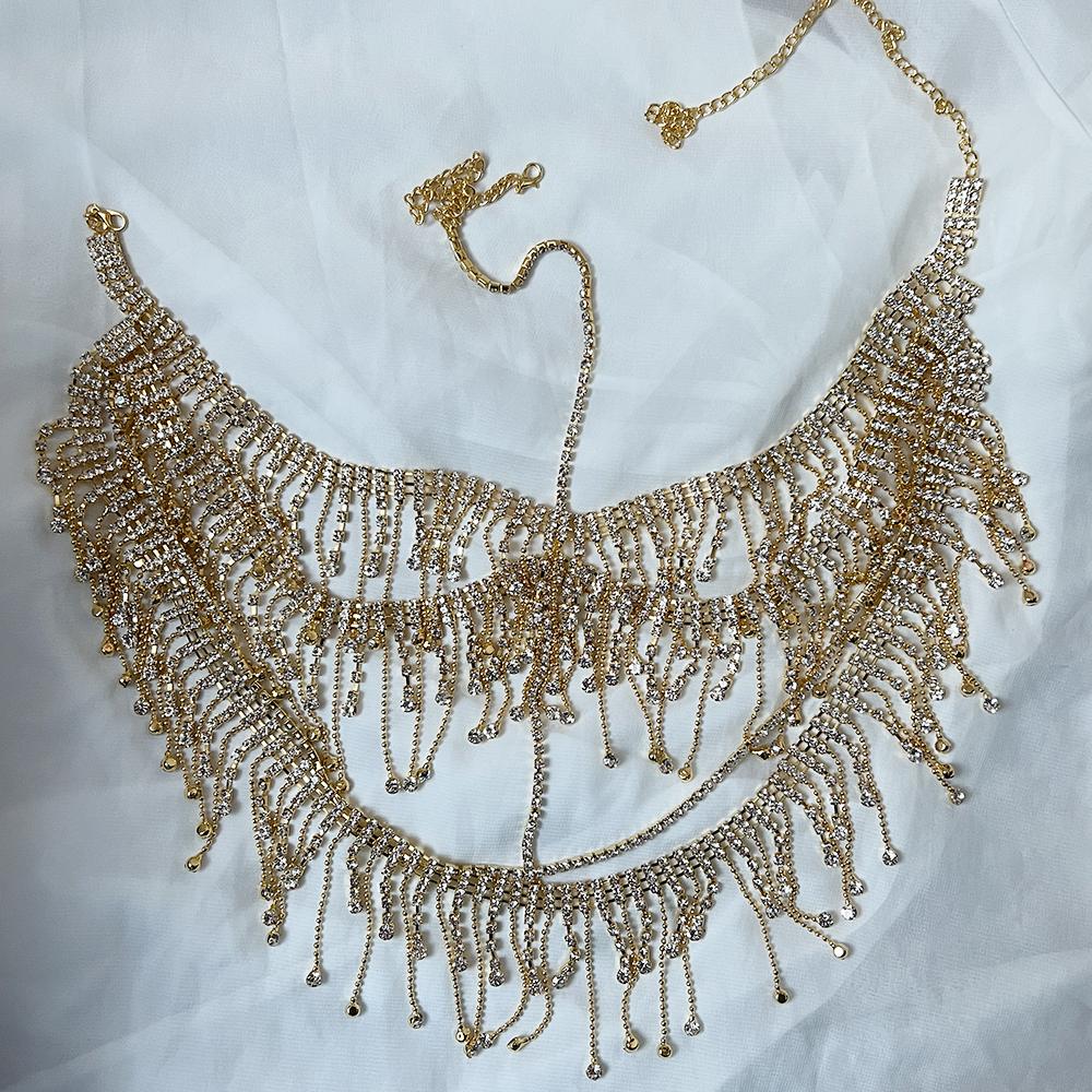 Módní okouzlující masky se střapci z kamínků pro ženy Bohe šperky na obličej řetízek maškarní ples sexy kostýmní doplňky