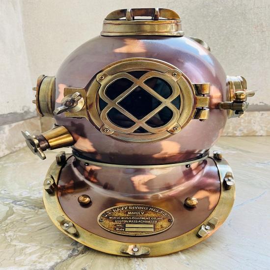 Nautical navy brown finish deep sea divers Boston helmet Nautical marine décor scuba diving helmet Divers Helmet