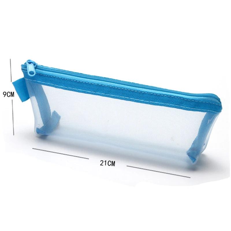 Students Visible Mesh Storage Bags Large Capacity Pen Pencil Case Stationery Storage Box Makeup Brushes Toiletries Organizer Bag