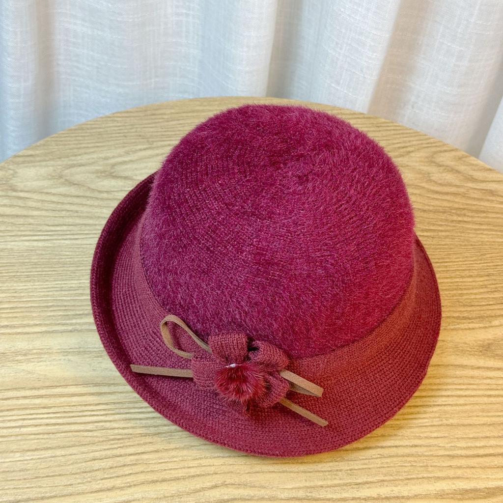 Hat Female Autumn and Winter Pick-up Mink Basin Hat Middle-aged and Elderly Mother Elegant Top Hat Fashion Flower Hairball Fisherman Hat