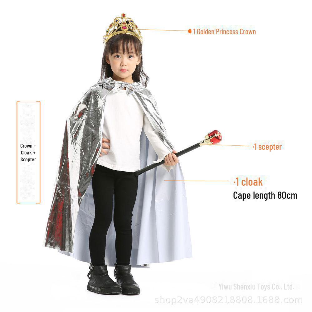 Płaszcz dla dzieci „Księżniczka i król” na Halloween – 80 cm, jasnozłoty i srebrny
