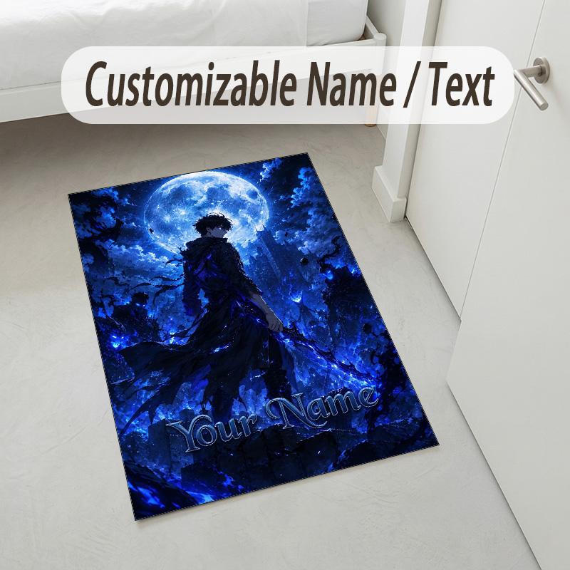 Personalisierter Kristall-Samtteppich, Solo Leveling Benutzerdefinierter Name Aufdruck, Plüsch-Teppich für Heim-Innenraumdekoration