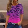 Women's Casual Short Sleeve Pullover Top Halloween Bat Pumpkin Print Round Neck Relaxed Fit Shirt for Fall Seasonal Wear