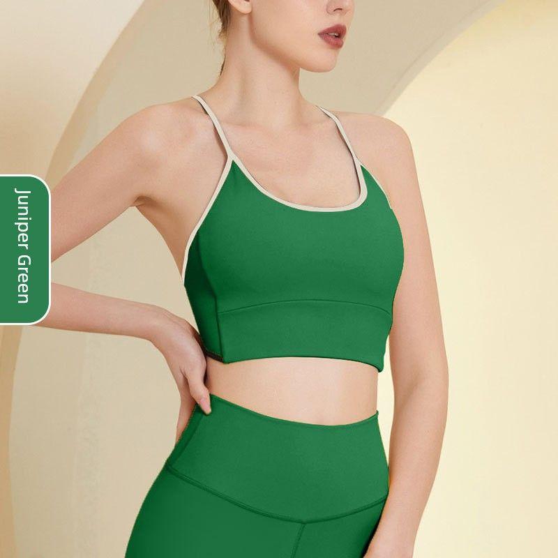 New Back Cross Beauty Back Exercise Bra Women's Sexy Workout Underwear Contrast Color Splicing Sling Thin Yoga Vest