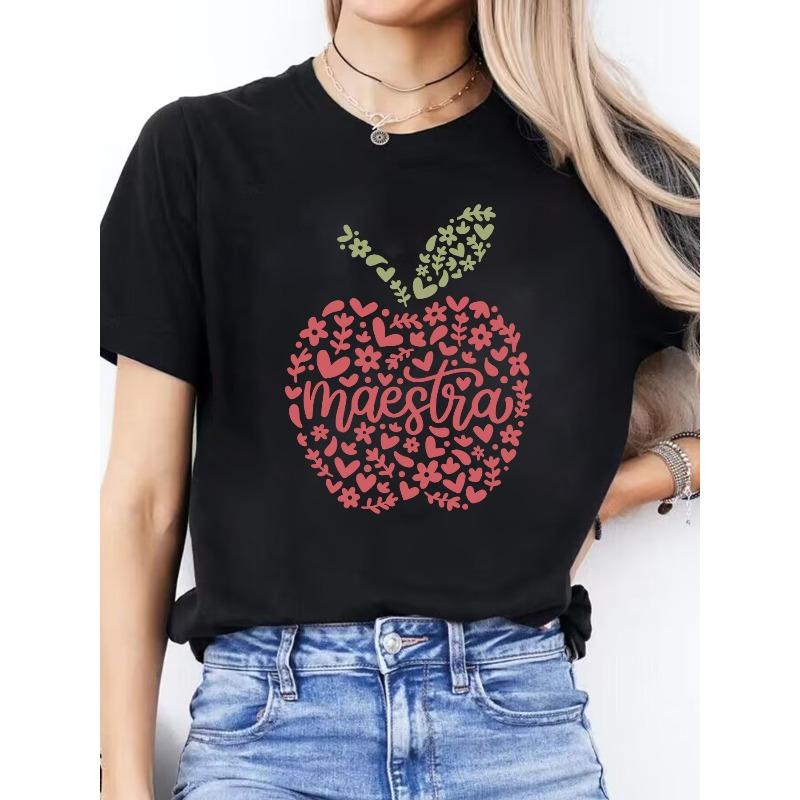 

Spanish Alphabet Print Spring/Summer Casual Round Neck Short Sleeve Sports T-Shirt Women s Top 4XL чорний