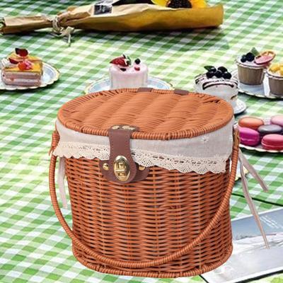 Picknickkorb Aufbewahrungswäschekorb mit Deckel und Griff Gewebter Behälter für Wandern Hochzeit