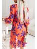 2025 Women's V-Neck Long Sleeve Printed Midi Dress