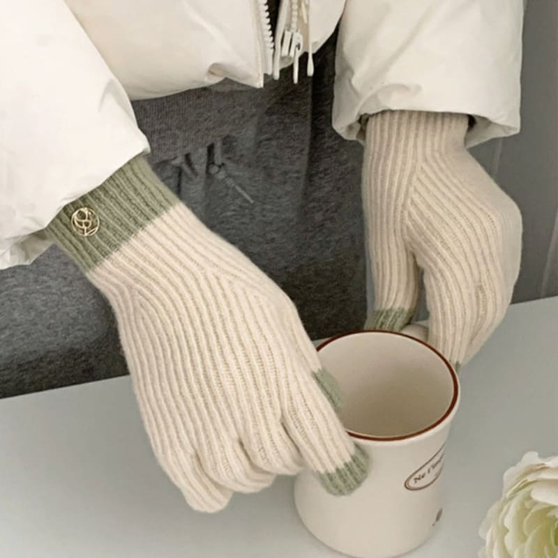 38comeoncommon Symbol fingerhole gloves (Cream)