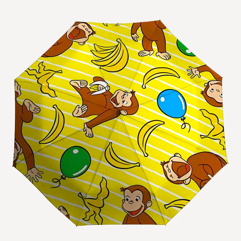 Curious George, Bananas Automatic Opening and Closing, 8 rib Structure Portable Umbrella, Suitable for Men and Women in All Seasons Perfect