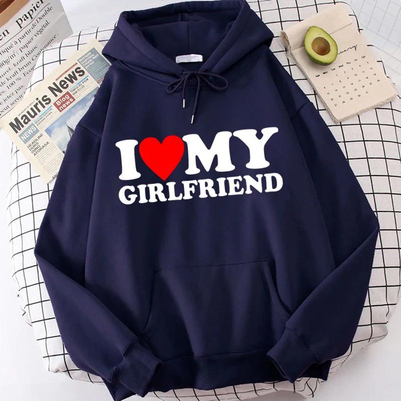 Valentine's Day I Love My Boyfriend Girlfriend Printed Hoodie Sweatshirt Unisex Pullover Long Sleeve Hooded