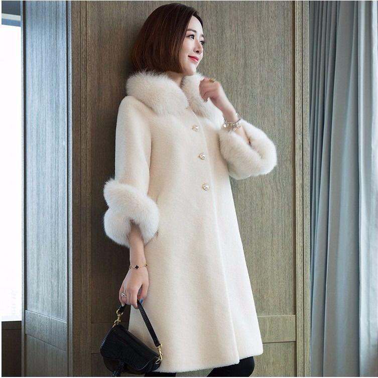 Winter new imitation sheep shearing fur coat long imitation fox fur coat large size women's clothing