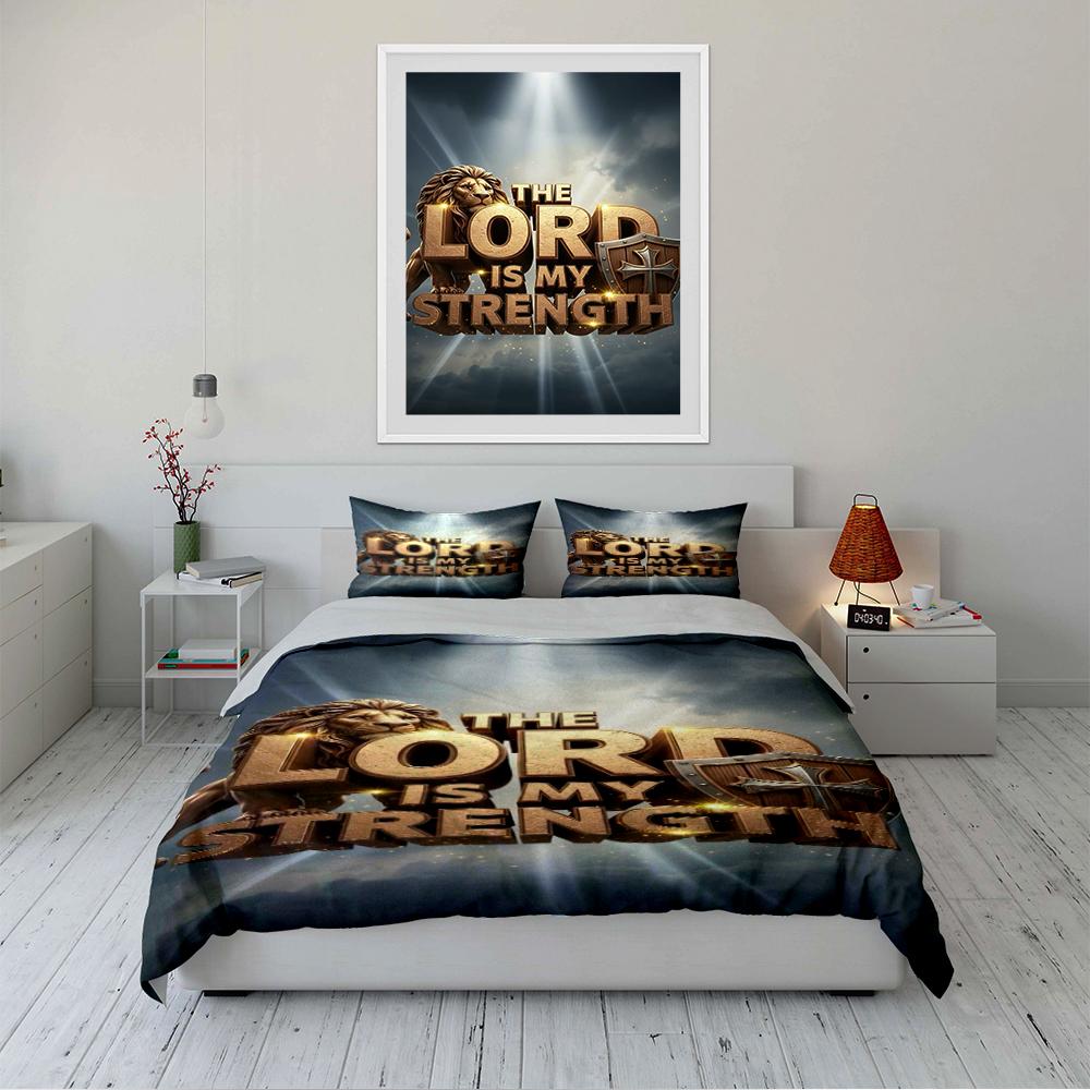 Lion With "The Lord Is My Strength" Text Bedding set (1 duvet cover, 2 pillowcases, duvet not included)