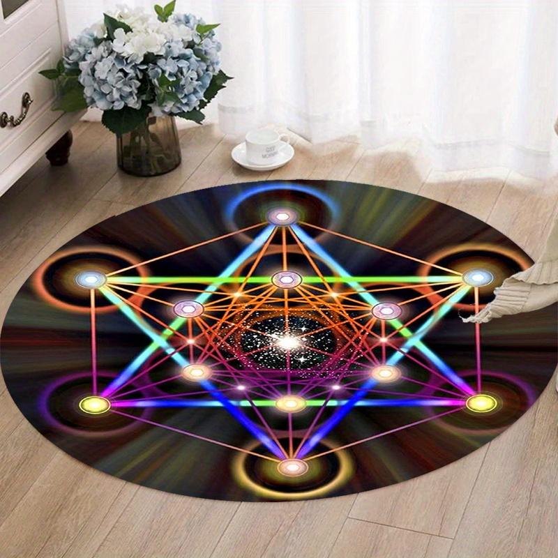 

Sacred Geometry Round Rug Flannel Printed Carpet Cosmic Theme Home Decor Cozy Soft Floor Mat Living Room Indoor Use 60CM(23.6inch)