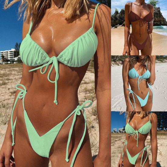 

2 шт./компл. купальник в рубчик без завязок, цветной купальный пояс, однотонный костюм на лето