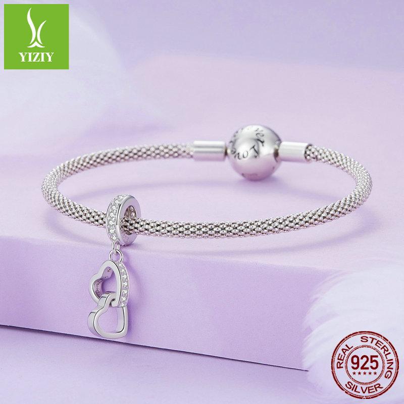 S925 Silver Heart Pendant, Simple Double Ring Love Diy Bracelet Beaded Scc2455