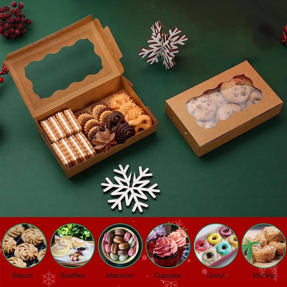 30 Pieces Kraft Bakery Box with Clear Window Bakery Candy Box Pastry Box for Pastry Biscuit Macaron Pie Candy Donuts