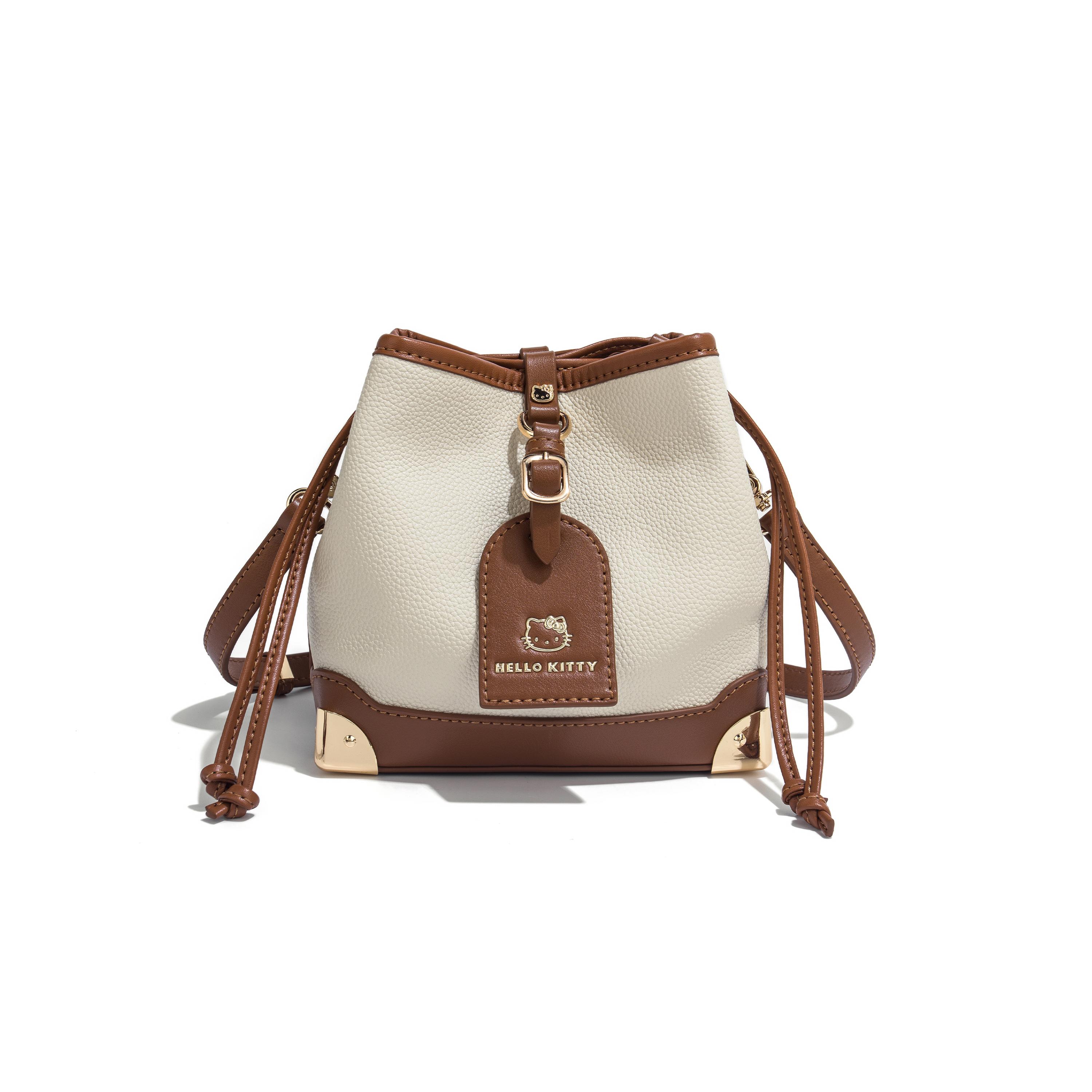 

Новая PU сумка-ведро Sanrio Hello Kitty, сумка на плечо, сумка через плечо, женская коричневая/черная SHHF41232 17.0*10.9*17.0CM