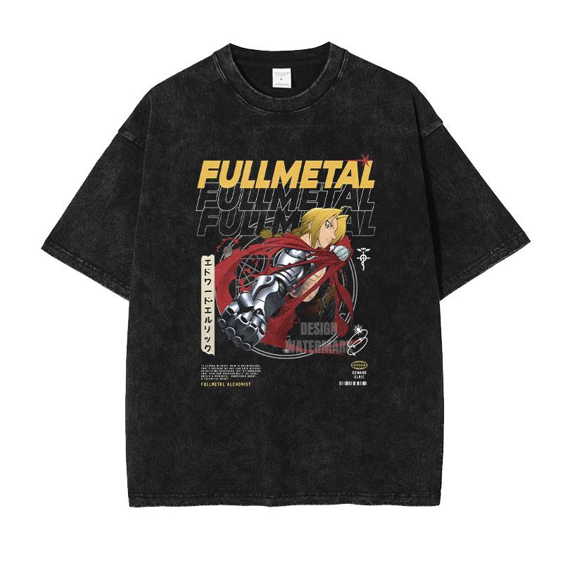Anime Fullmetal Alchemist Roy Mustang Edward Elric Tee Unisex Vintage Unisexga Tshirts Casual Cotton T Shirt Harajuku Washed Tshirt S