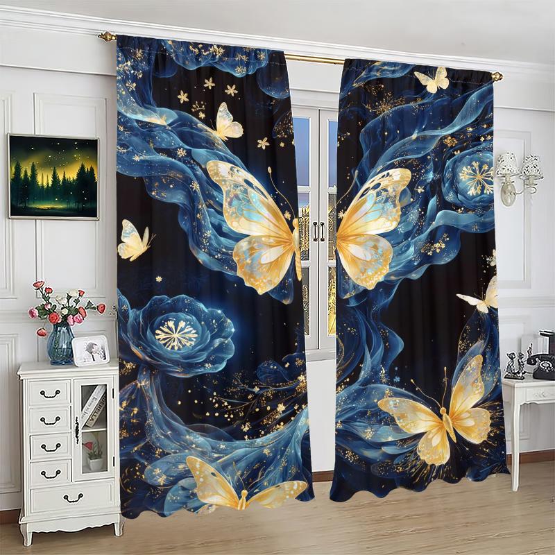 Beautiful Butterfly -2 pieces - printed curtain, 100% polyester material, suitable for home decoration