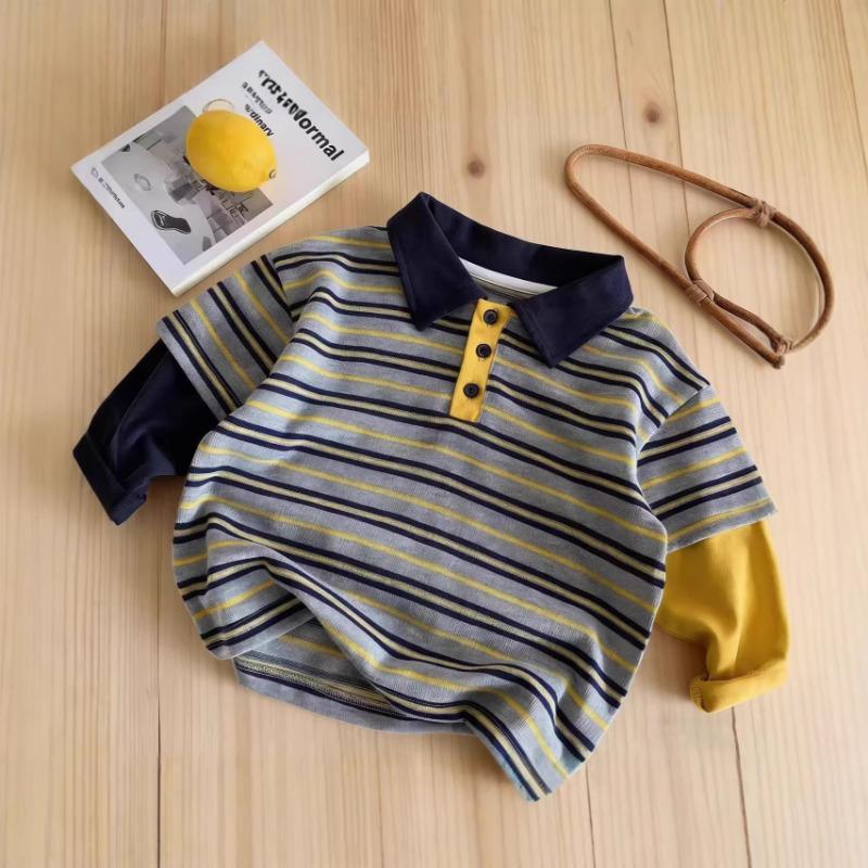 Kids Striped Color Block Polo Shirt Casual Spring Autumn Toddler Top