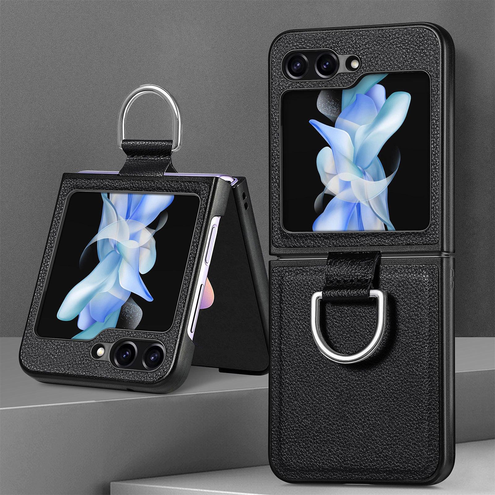 

Чехол-держатель с кольцом Z Flip 5 Portabel для Samsung Galaxy Z Flip 5 Flip5 5G Flip3 Flip4 Flip 3 4 Zflip5, кожаные чехлы для телефона for Samsung Z Flip 5 чёрный