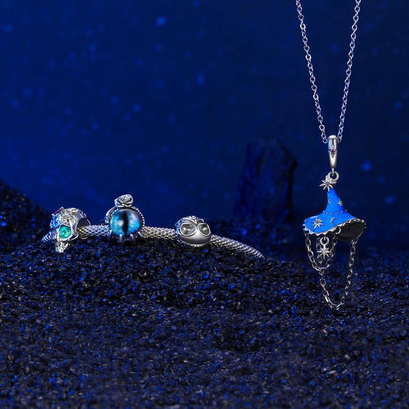 Bamoer Pevné stříbro 925 s čarodějnickým kloboukem/čertovským okem vejde originální náramek a náhrdelník Halloween šperky DIY bamoer kouzlo