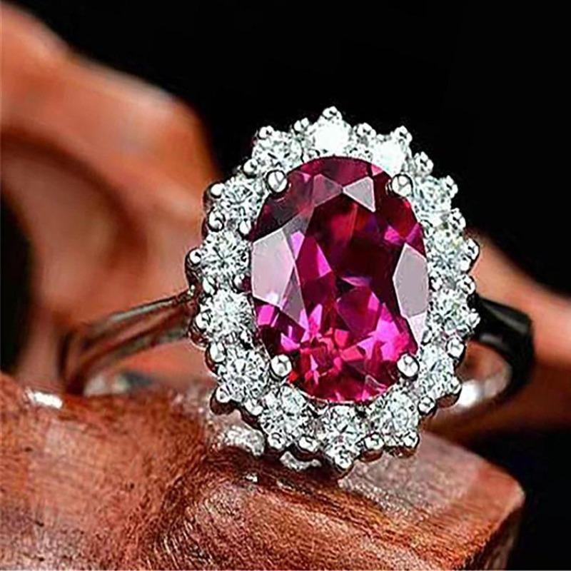 Factory Red Blue Zircon Copper Diamond Ring Popular Engagement Jewelry