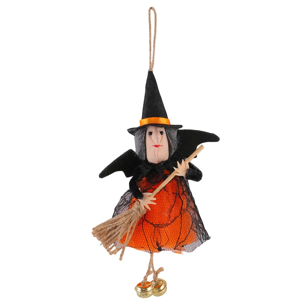 Halloween Decorations Witch Hanging Ornament with Broom and Bell for Indoor Outdoor Scene Arrangement Halloween Decorations Party Decor