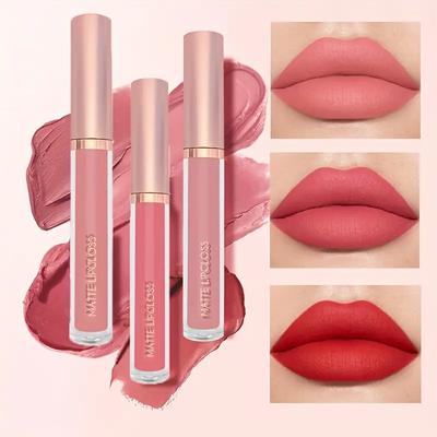 3-teiliges Set mit mattem Lippenstift und Lipgloss, wasserfest, Antihaft-Becher, flüssiger Lippenstift, matt, samtig, Lip Glaze, Lippenstift-Set, Lippenfleck, Lippenpflege, verblasst nicht leicht