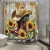 Western Cowboy Shower Curtain - Sunflowers, Rustic Wood, Leather Boots & Hat, Hand-Painted Art, Water-Resistant Polyester